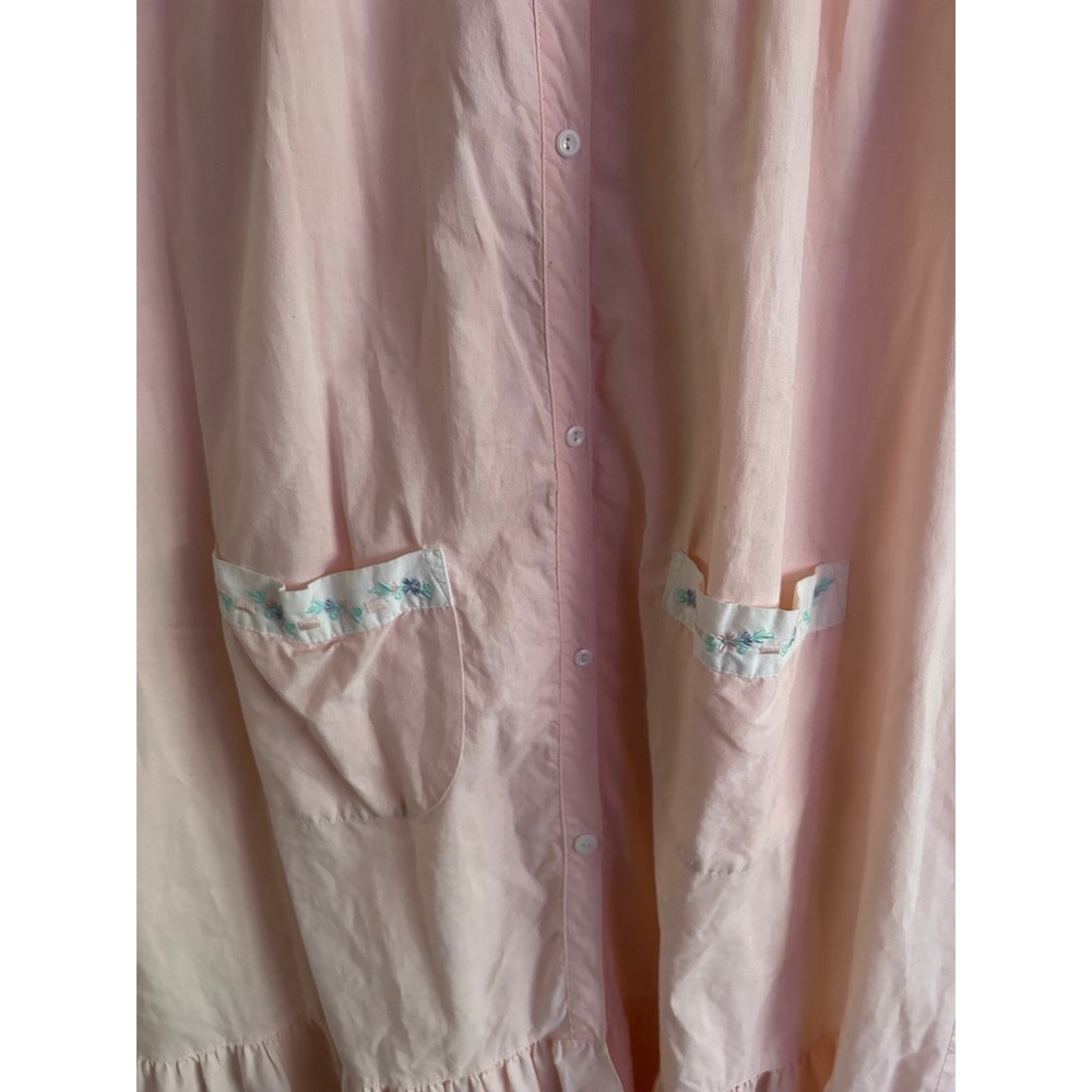 Vintage Pink Floral Embroidered Button Up Victorian Nightgown Dress Romantic - Picture 4 of 11